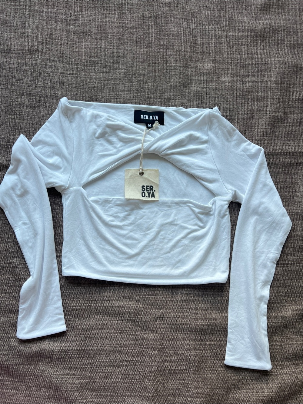 SER.O.YA White Twist Cutout Long Sleeve Crop Top
